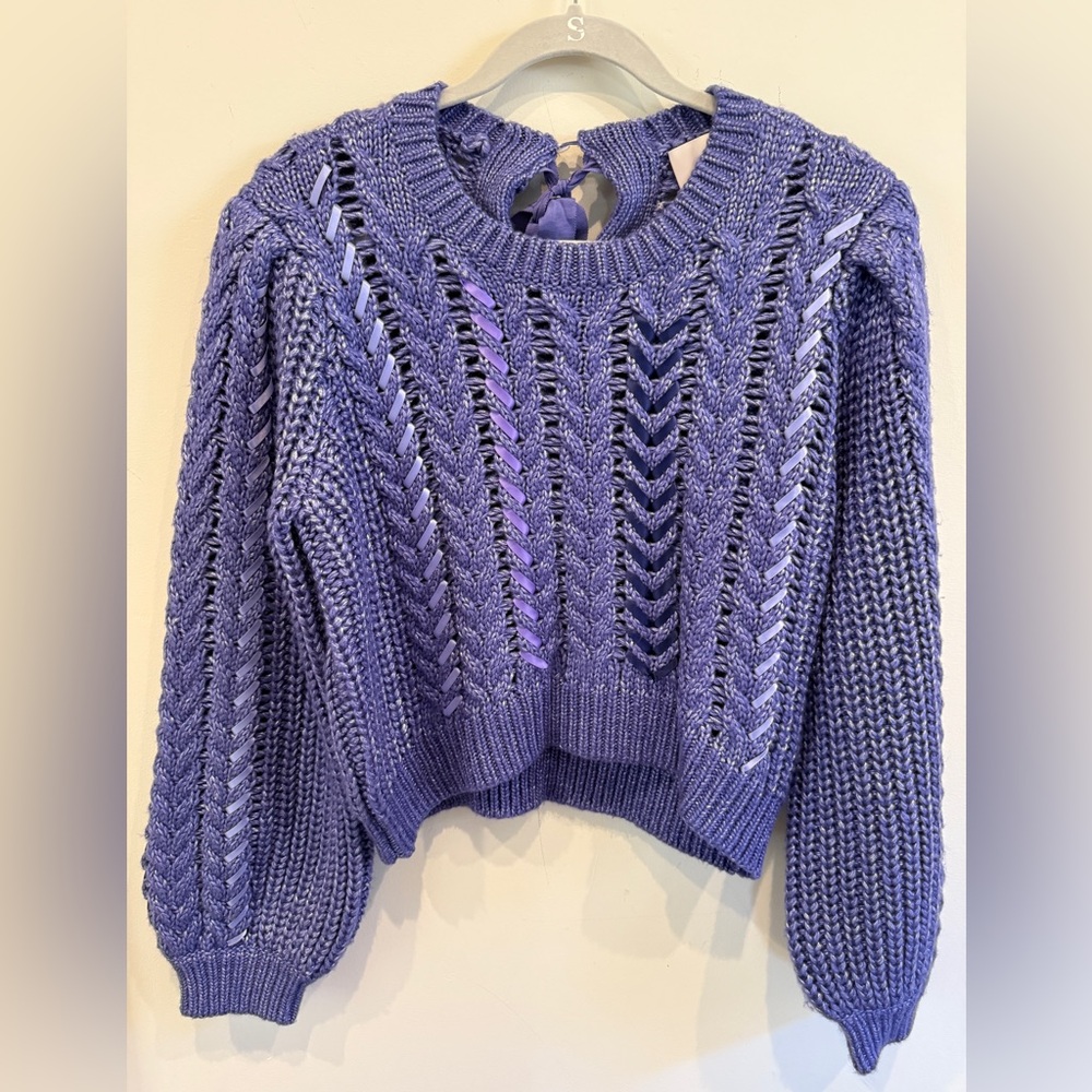 Cinq A Sept Nayara Cropped Ribbon Knit Sweater, Medium